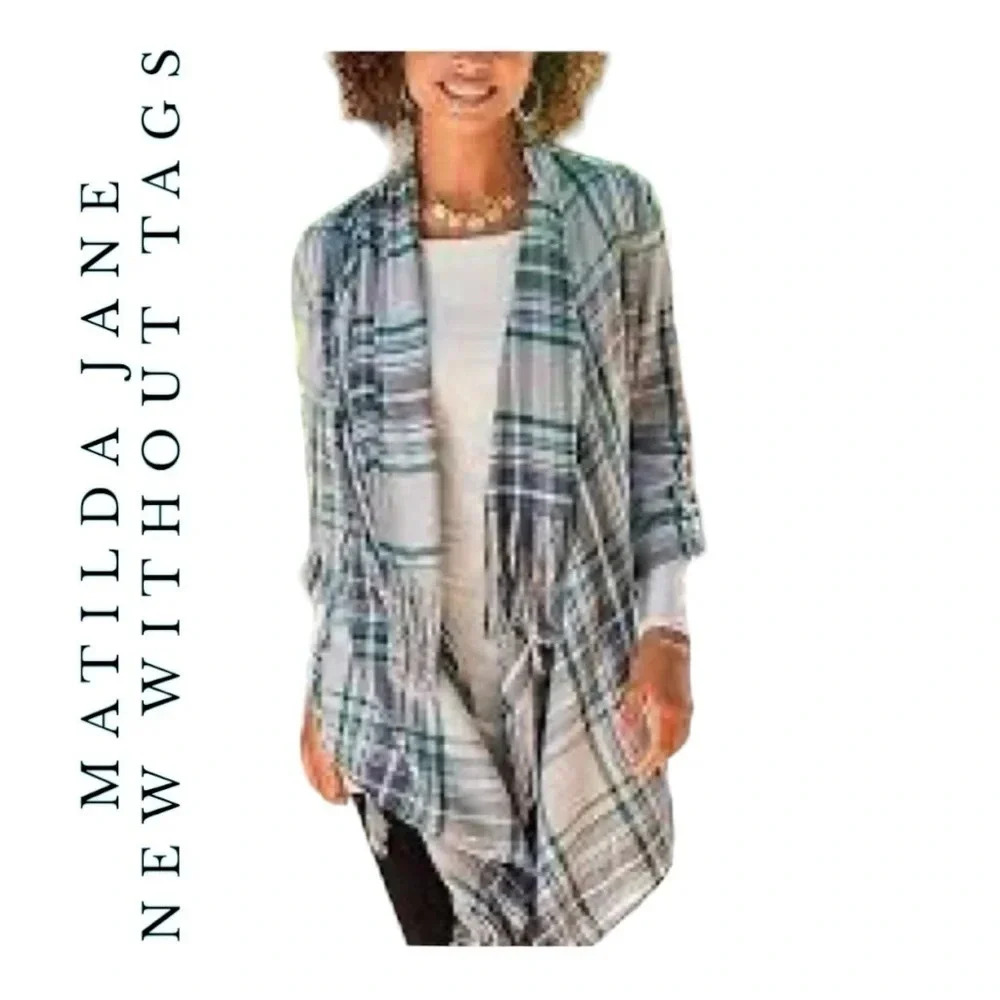 2024.Matilda JANE OPEN FRONT CARDIGAN LONG SLEEVES PLAID SIZE MEDIUM‎
